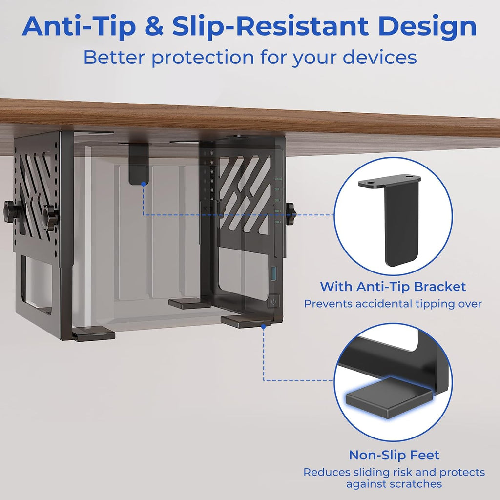 Metal Under Desk Mount for NAS Adjustable Mounting Bracket for Desktop NAS 1/2/4 Bay Network Attached Storage Under Desk Holder for NAS/Small PC/SFF Desktop Tower/CPU/UPS and More with Cable Ties - Image 4