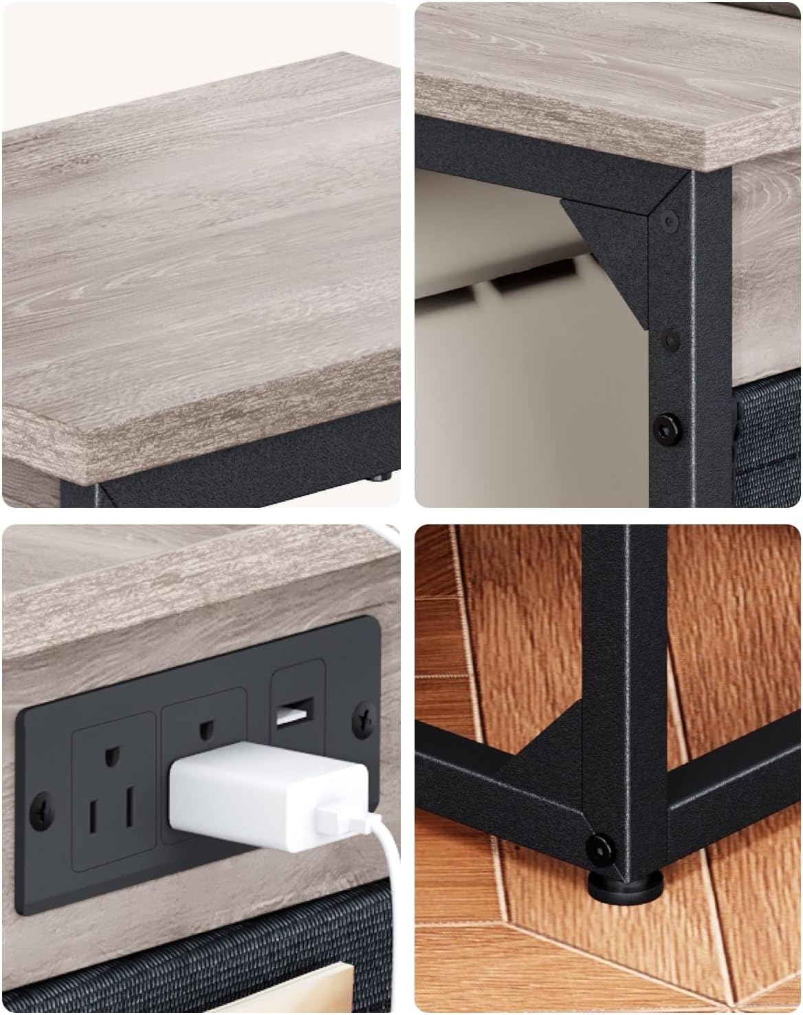 C-Shaped End Table with Fast-Charging Station, Small Couch Side Table with Storage Bag, Sofa TV Tray Table for Living Room, Bedroom, Bedside ET-GY-1 - Image 6