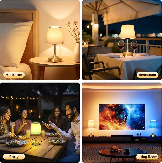Wowag Small Cordless Table Lamp Rechargeable,5000mAh Battery Operated Desk Lamp,3 Colors & 7 RGB Stepless Dimmable,Touch Ambient Light for Bedside,Bedroom,Dining Room,Living Room,Gold,WhiteShade - Image 9