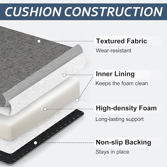Basic Beyond Chair Cushions for Dining Chairs with Ties and Removable Cover, 2" Thick Seat Cushions for Kitchen Chairs, Set of 4, 17" x 16", Dark Grey - Image 4