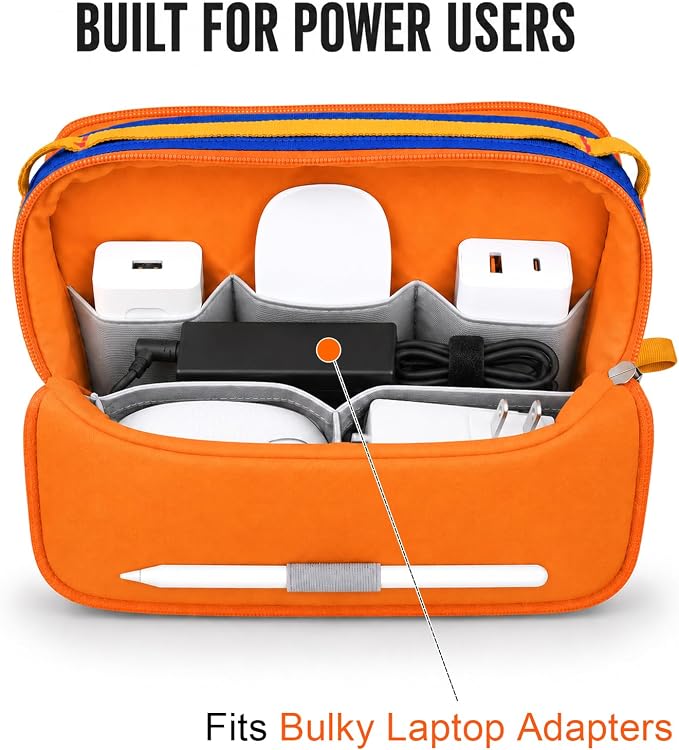 Electronic Organizer Travel Case, Upright Laptop Charger Bag, Nylon | Water Resistant; Fits MacBook Pro 96W/140W; Cable & Cord; 8 Pockets; Tech Accessories Pouch; Flight Carry On Essentials - Image 2
