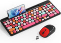 Retro Typewriter Wireless Keyboard with Round Keycaps, 2.4GHz Compact USB Cute Wireless Keyboard and Mouse Combo for Desktop, Laptop and Computer by Unknown