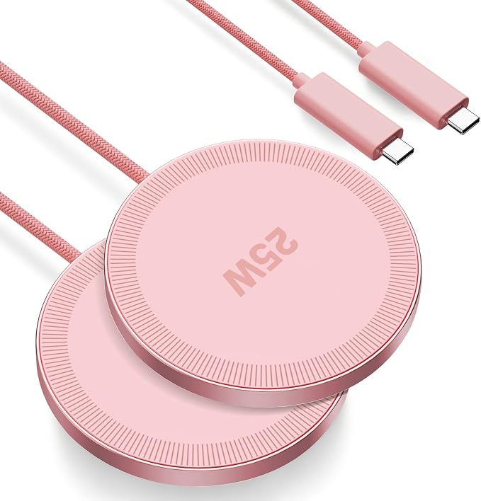MagSafe 25W Magnetic Wireless Charger Fast Charging Pad for iPhone | Compatible with iPhone 17 17e 16 15 14 Pro Max Google Pixel 10, Slim Compact, For Desk Bedside Travel, Pink - 2Pack by Unknown