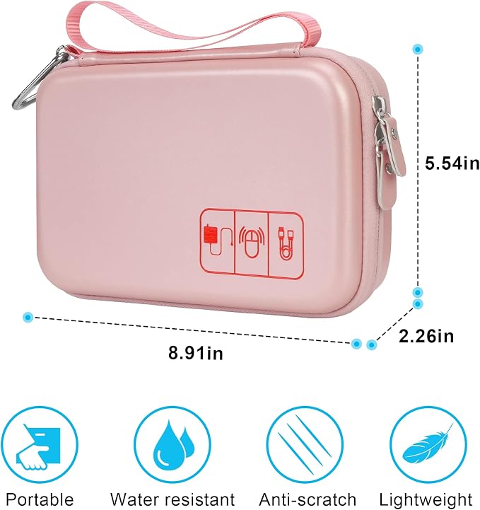 Elonbo Hard Travel Cords Organizer Universal Small Electronic Accessories Carrying Case for Chargers Cable MacBook Adapter Magic Mouse Apple Pencil USB Flash Disk Tech Portable Storage Bag, Rose Gold - Image 3