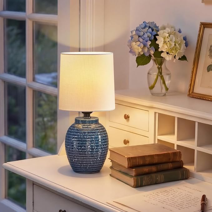 EJIAXIN Small Bedside Lamps -13.75" Farmhouse Table Lamps - Classic Ceramic Table Lamp for Bedroom, Living Room, Nightstand, Office, Side Desk Lamp, End Table - Image 8