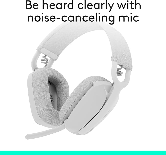 Logitech Zone Vibe 100 Wireless Over Ear Headphones - Off White | Lightweight, over ear, advanced multipoint Bluetooth, works with Teams, Google Meet, Zoom, Mac/PC - Image 5