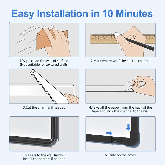 Yecaye Cord Hider, 113in One-Cord Cable Raceways, W0.59in H0.4in, Black | TV Cord Covers for Wires on Wall, Easy Install Cable Management Kit for 2 Small Wires - Image 7