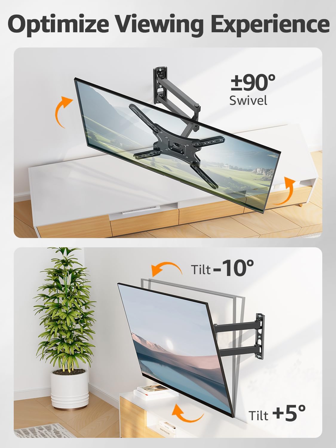ELIVED Full Motion TV Wall Mount for 26-60" TVs, Max VESA 400x400, 77 lbs. - Image 3