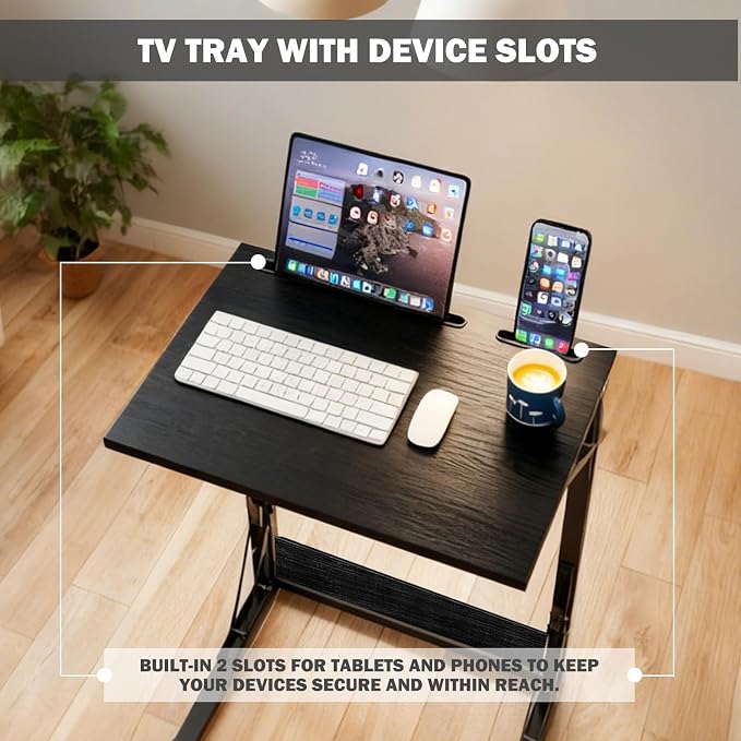 Folding TV Trays Set of 2,TV Dinner Tray Table,Adjustable Height TV Trays for Eating on Couch,C Shaped End Table with Tablet and Phone Slots,Foldable Side Table&Laptop Desk for Sofa&Bedside&Recliner | TV dinner tray table with tablet&phone slots,c shap... - Image 4