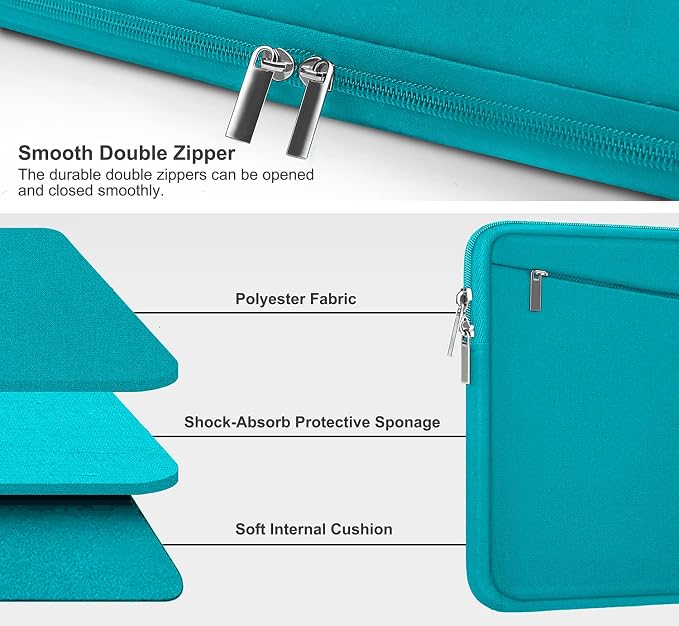 Laptop Sleeve Bag 15.6 inch, Durable Computer Carrying Bag Protective Case Briefcase Handbag with Front Pocket, Slim Laptop Case Cover for 15.6 Inch HP, Dell, Lenovo, Asus, Notebook, Light Blue - Image 3