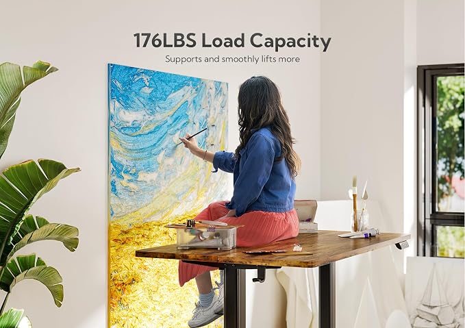 Claiks Electric Height Adjustable Standing Desk, 35x20 Inch, Rustic Brown | Smooth Height Adjustment, 3 Memory Presets, Cable Management Hub&Hook, Stable Steel Frame, 176lbs Capacity, Easy Assembly - Image 2