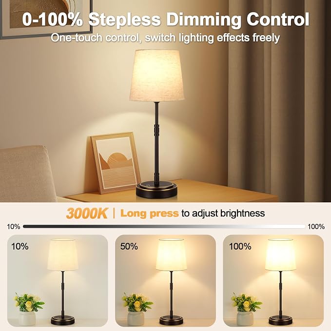 Cordless Table Lamps Set of 2 – Battery Operated Lamp with 7500mAh Rechargeable Battery, Stepless Dimmable Oil-Rubbed Bronze Lamp, Wireless Lamps for Dining Room, Nightstand & Patio (Bulbs Included) - Image 3