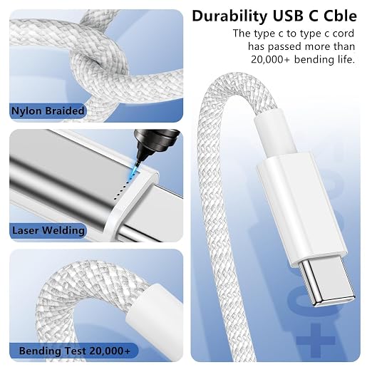 USB C to C Charger Cable 6ft, 60W Type C to C Fast Charging Cable Cord Long for Apple iPhone 17 Pro Max/17 Air/16 Pro Max/16 Pro/15 Plus/15 Pro Max/MacBook 2021/2020/2019,iPad Pro/Mini/Samsung Galaxy - Image 4