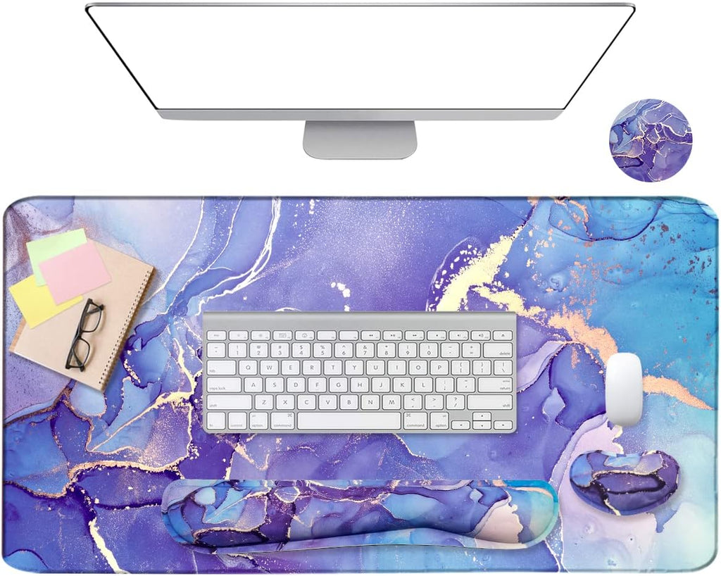 Large Mouse Pad and Keyboard Wrist Rest, Desk Pad for Keyboard and Mouse, 4-in-1 Large Gaming Mouse Pad with Wrist Support - Purple Marble - Image 7