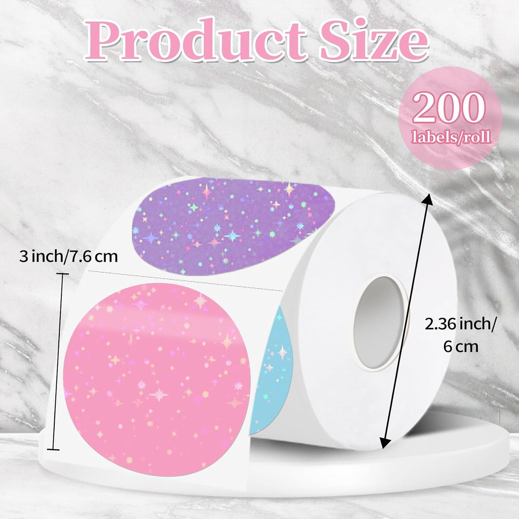 3''Holographic Thermal Label,Round Self-Adhesive Direct Thermal Label,for DIY Logo Design,Name Tag (200/Roll Multicolor) - Image 2
