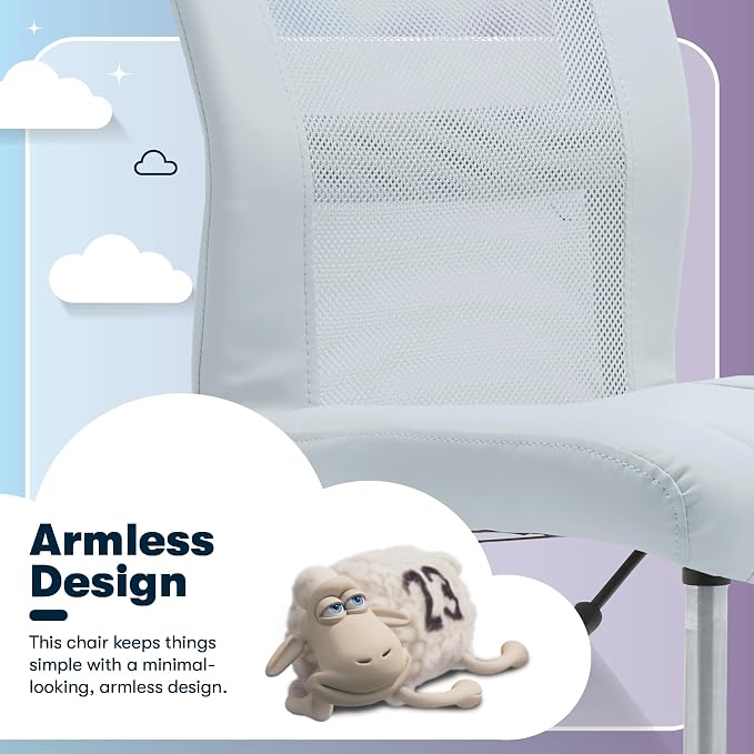 Serta Armless Small Home Desk Chair with Wheel, Ergonomic Mesh Office Chair | Essentials, Leather & Foam Cushioned Seat, Adjustable Height, Vanity Chair for Bedroom & Small Space, 360° Swivel, Sky Blue - Image 6