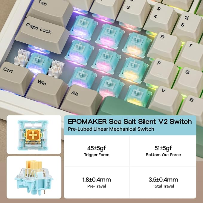 EPOMAKER RT82 Wireless Mechanical Keyboard with Screen, VIA Custom | 2.4GHz/USB-C/BT5.0, RGB Backlit, Gasket, 5-Paddings, PBT Keycaps, Hot-Swap Retro Gaming Keyboard (Sea Salt Silent) - Image 5