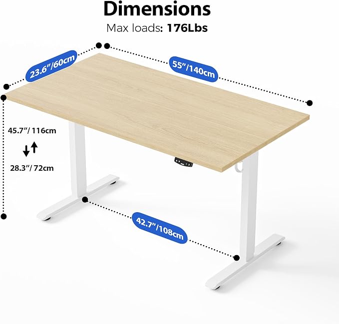 Agilestic 55 * 24 Inch Height Adjustable Electric Standing Desk, Maple | Sit Stand Up Computer Desk, Memory Presets, Stable Steel Frame,154 lbs, Easy Assembly, Splice Board, Home Office, Studying - Image 3