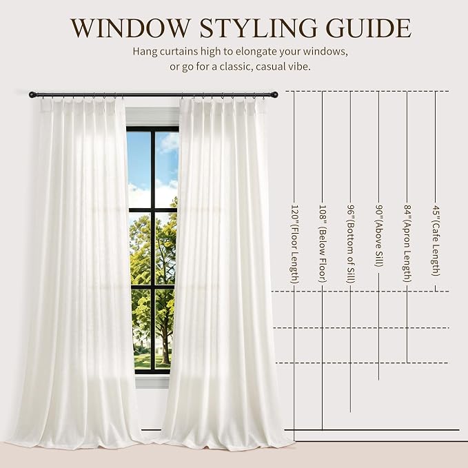 Hokibero Natural Pinch Pleated Linen Curtains 82 Inch Long for Living Room | Ivory Light Filtering Semi Sheer Curtain,Back Tab Hooks Rings,Farmhouse Textured Privacy Drapes for Bedroom Window,2 Panels - Image 9