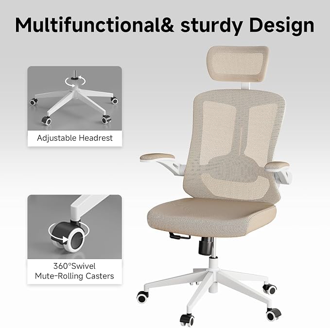 Ergonomic Office Desk Chair High Back Mesh Computer Chair Adjustable Chair | 360° Swivel Adjustable Lumbar Support & Flip-Up Armrests capacity 300 lbs capacity - Image 5