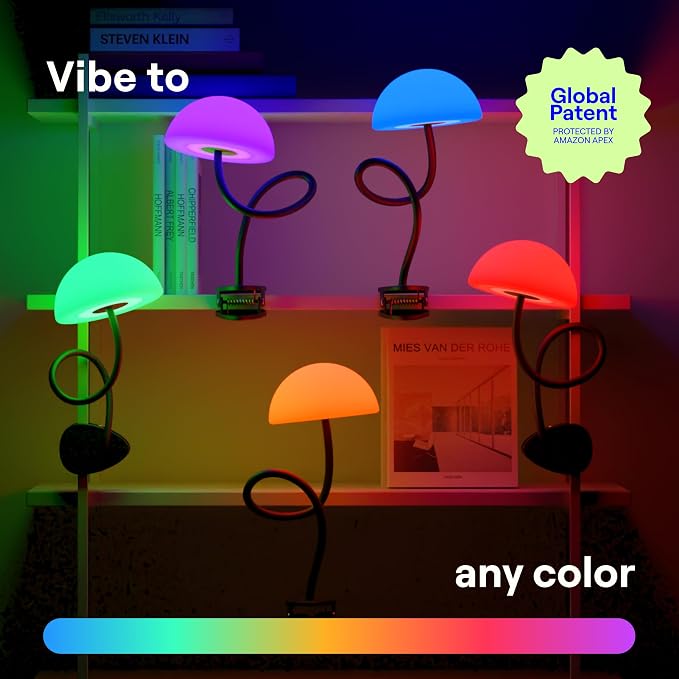 Shroommate Dorm Room Essential Clip On Bed Light - Headboard and Bedside Table Lamp, Flexible Reading Lamp, Night Light for Kids Nursery, Clip on for Desk, MultiColor LEDs, Adapter Included (Black) - Image 3