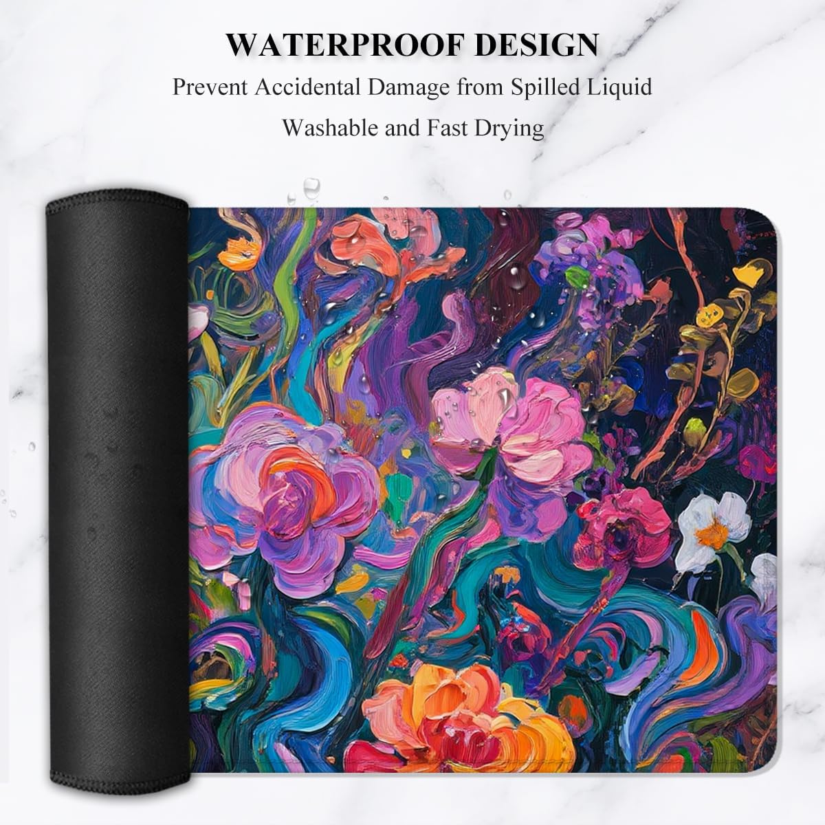 Desk Mat, Ultra Large Mouse Pad, XXL Gaming Mousepad, Pretty Desk Pad, Big Extended Full Size Desktop Desk Matt for Keyboard, Laptop & Computer, 35.5 x 15.7 in, Colorful Flowers - Image 5