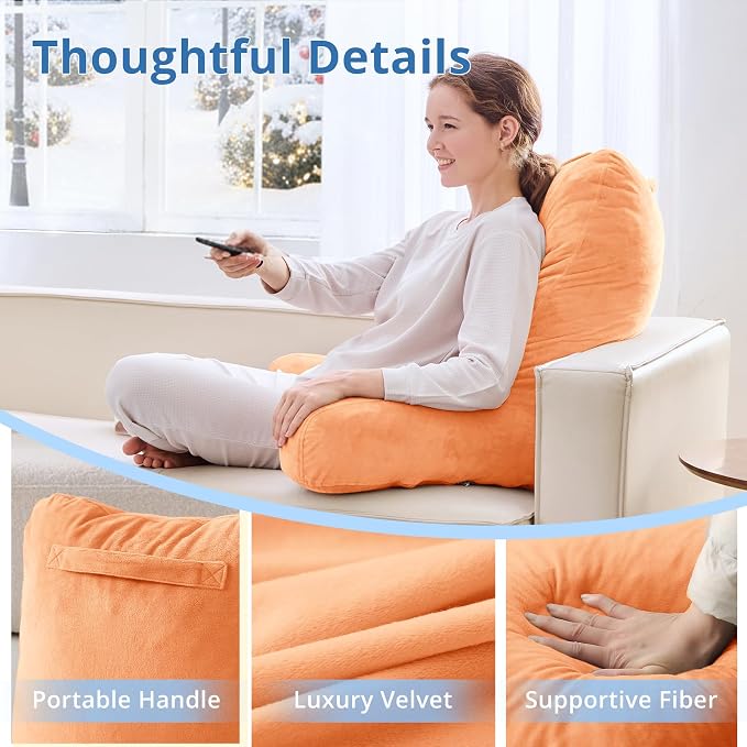 Sasttie Reading Pillow for Bed, Back Pillow for Sitting Up, Orange | 25" Backrest Support Cushion for Couch, Sofa, and Floor, Dorm Essentials, OEKO-TEX, Adjustable Down Alternative Fill - Image 4
