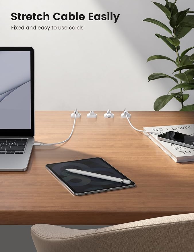 Lamicall 5 Pack Spring Fixed Cord Holder Clips, Desk Cable Organizer | Adjustable Cable Management, Workspace Organizer & Accessories, Adhesive Wire Clips for Nightstand, White - Image 4