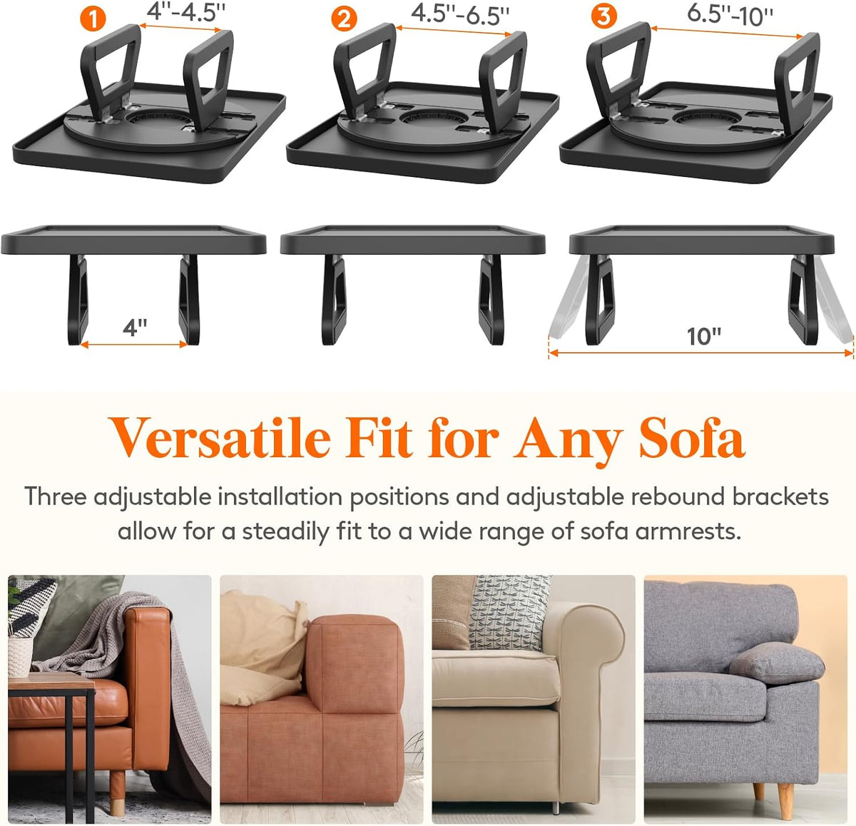 Lifewit Adjustable Couch Arm Tray, Plastic Rotating Sofa Armrest Tray Table - Image 4