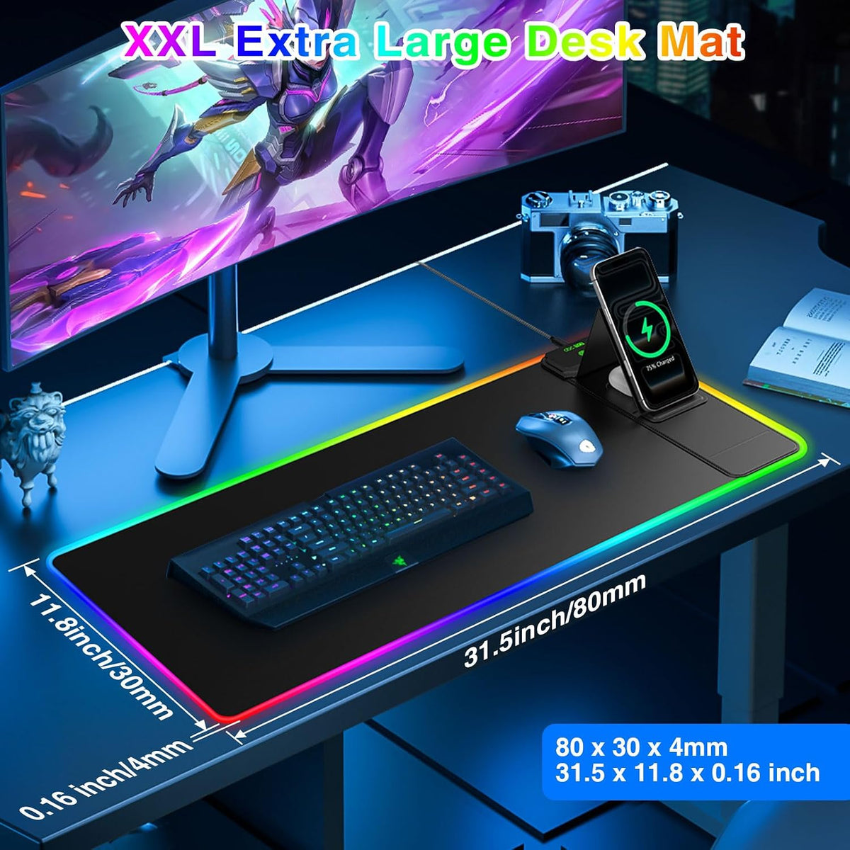 RGB Gaming Mouse Pad with Magnetic Wireless Charging & Foldable Phone Stand - Image 5