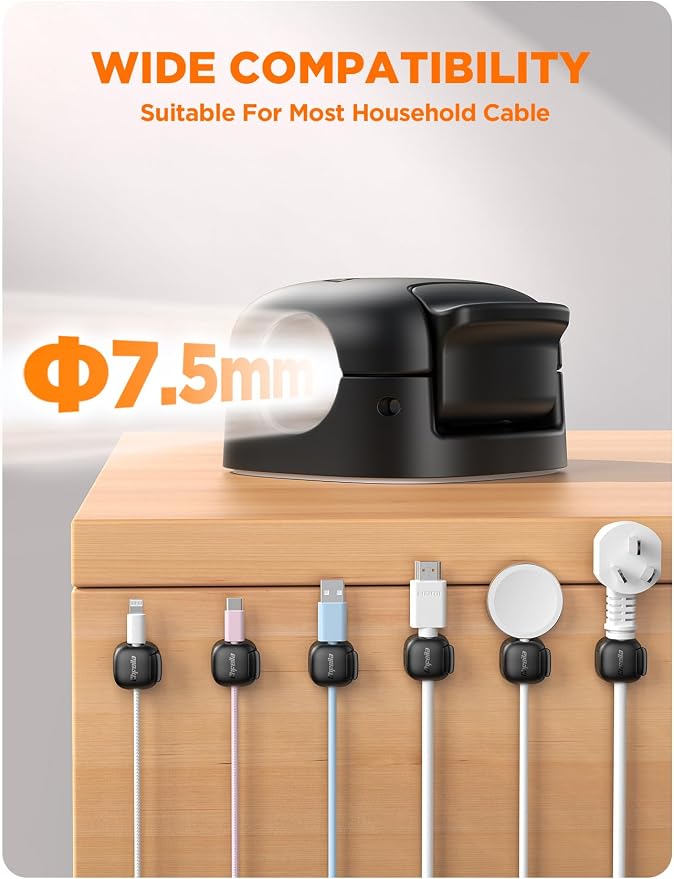 12Pack Cord Organizer - Chfeila [Dual Spring & Clasp Lock] Cable Management Clips, Adhesive Phone Charger Keeper, Compact Wire Holder for Nightstand/Car, Home Office Desk Accessories Decor Essentials - Image 6
