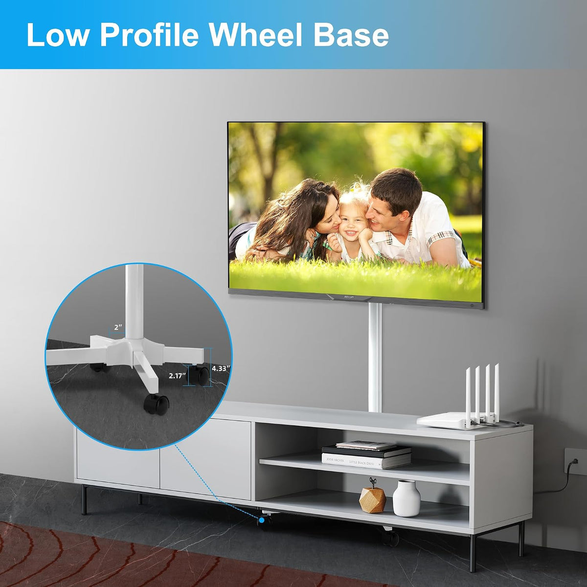 Mobile TV Carts on Wheels for 21-60 Inch Flat/Curved Panel Screens TVs - Height Adjustable Floor Trolley Stand with Shelf Holds up to 77lbs - Max VESA 400x400mm, White - Image 5