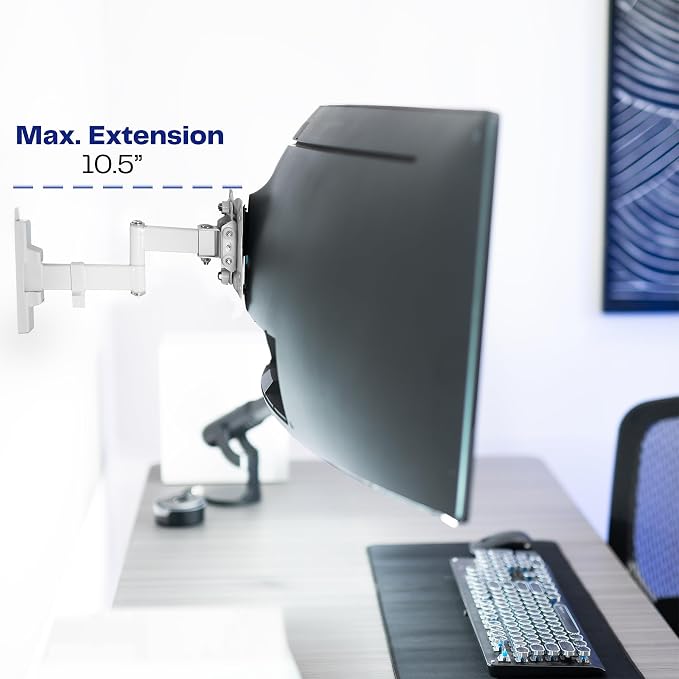 VIVO Full Motion Ultrawide Monitor Wall Mount, Fits Ultra-Wide Screens up to 49 inches and 44 lbs, Tilt and Swivel Arm, White, MOUNT-VW01MW - Image 6