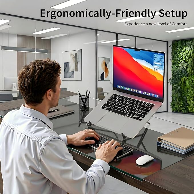 Adjustable Laptop Stand for Desk with Magnetic Phone Holder, MagSafe Compatible Portable Foldable Computer Riser for MacBook, iPhone, iPad, Tablet - Perfect for Office, Home, Traveling (black) - Image 7