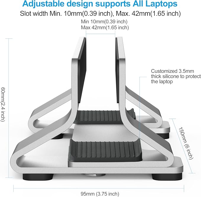 Aluminum Vertical Laptop Stand Dock Holder, Adjustable Slot Width 12-42mm, Space-Saving Upright Storage for MacBook and Laptops - Image 4