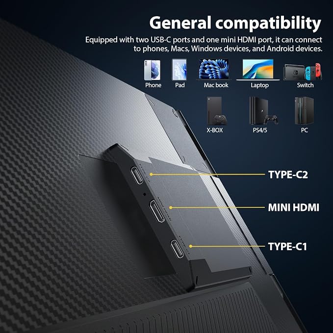 APILDELLA 14" Laptop Screen Extender, FHD 1080P IPS Travel Dual Monitor, 226° Rotation Portable Monitor for Laptops 13-16" with USB-C/HDMI Port, Plug-Play for Win/Mac/Chrome/Android - Image 6