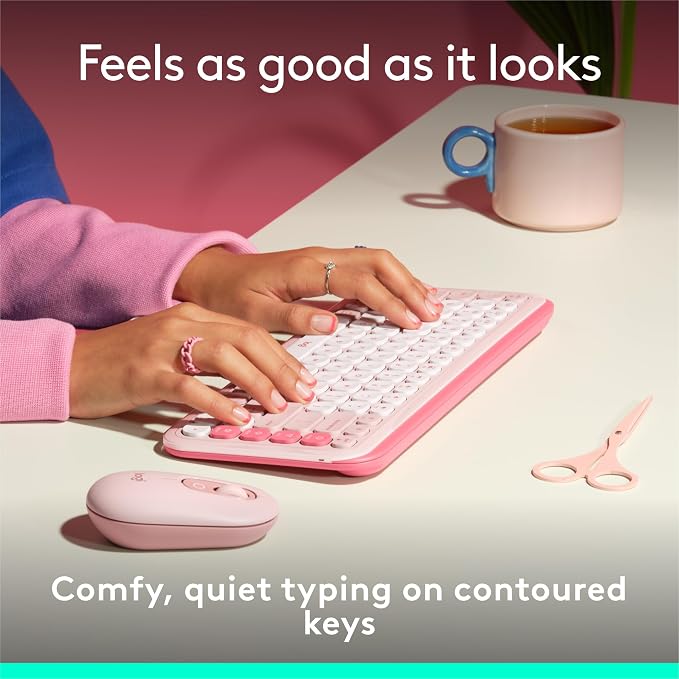 Logitech POP ICON Keys Wireless Bluetooth Keyboard - Rose and Off-White | Comfortable typing, programmable keys, easy-switch between up to 3 devices, for laptop, tablet, PC - Image 3