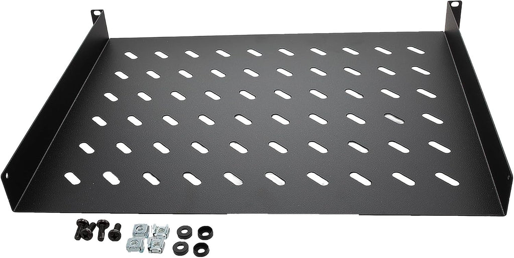 NavePoint Universal Rack Tray Vented Shelves 1U Black 14 Inches (350mm deep) No Lip - Image 2
