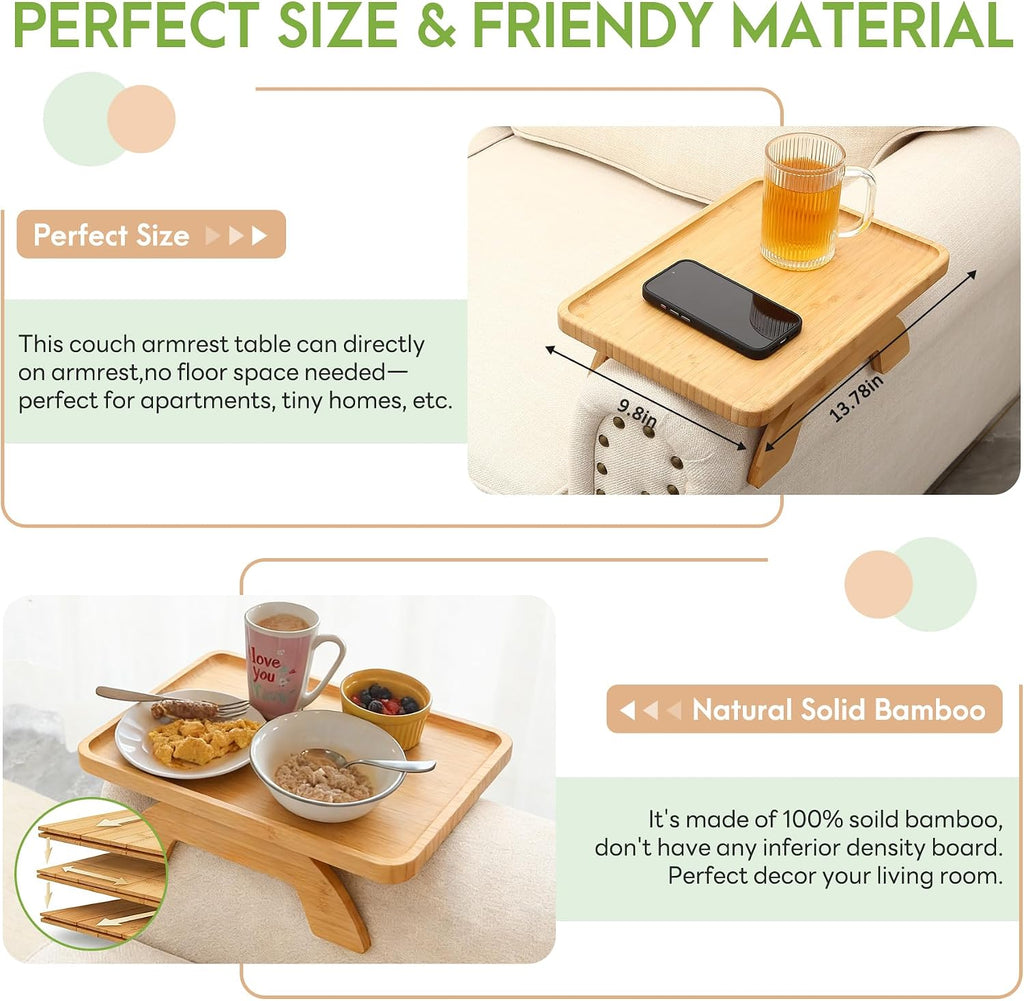 Sofa Arm Tray,Folding Couch Table with 13.78" x 9.84" Storage Box - Image 4