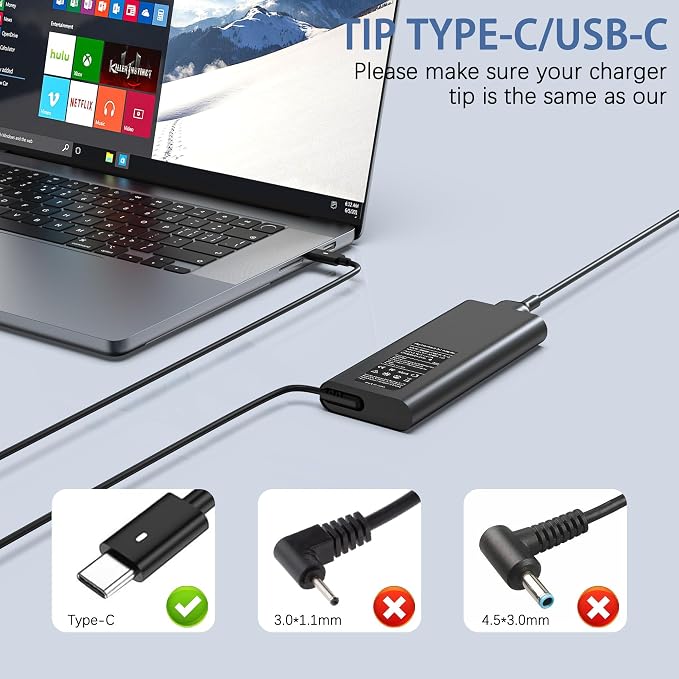 130W USB C Laptop Charger Compatible with Dell Xps 17,Precision 5550 5530 2in1,XPS 15 2in1 9575，Latitude 7410 7310 7210 9410 9510 5420 5520 5510 Power Supply Cord - Image 3