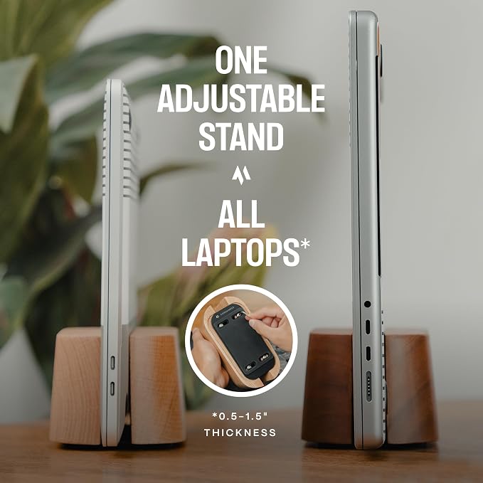 COREMINDED Adjustable Vertical Laptop Stand for Desk, Wooden Laptop Holder, MacBook Pro Stand, Wood Mac Air Dock (Solid Oak) - Image 2
