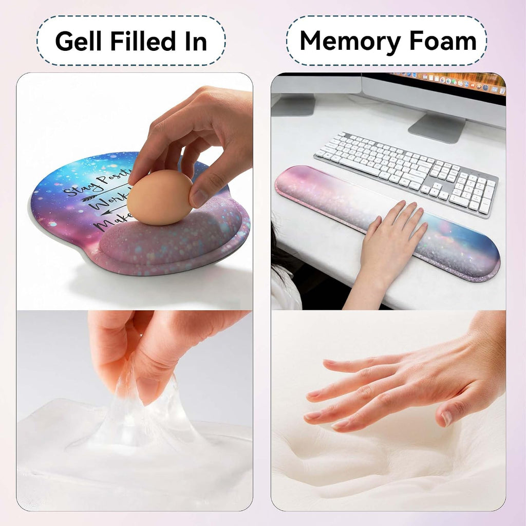 Desk Mat Set + Keyboard and Mouse Pad with Wrist Rest Support,4-in-1 Large Mousepad Computer Mats for Desktop Home & Office-Glitter Pink Blue - Image 5