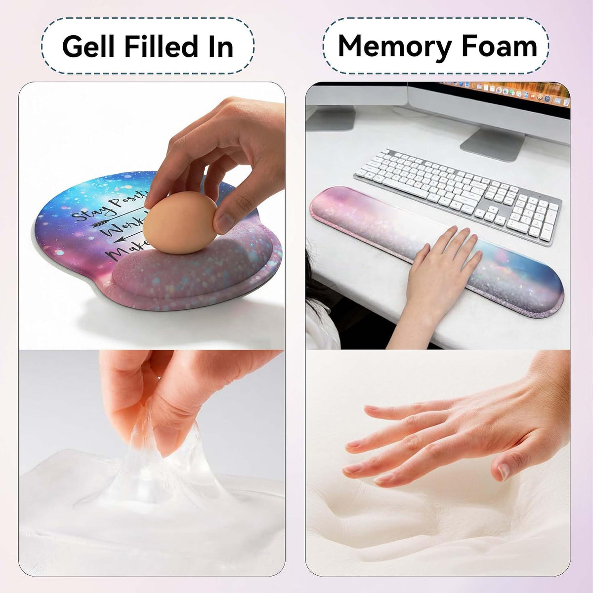 Desk Mat Set + Keyboard and Mouse Pad with Wrist Rest Support,4-in-1 Large Mousepad Computer Mats for Desktop Home & Office-Glitter Pink Blue - Image 5