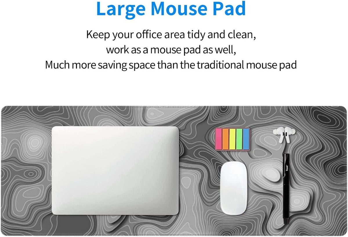 3D Topographic Map Mouse Pad Grey White Gaming Mouse Pad XL Desk Mat Large Desk Pad Non-Slip Rubber Base Keyboard Mouse Mat with Stitched Edges for Home Office Work - Image 5