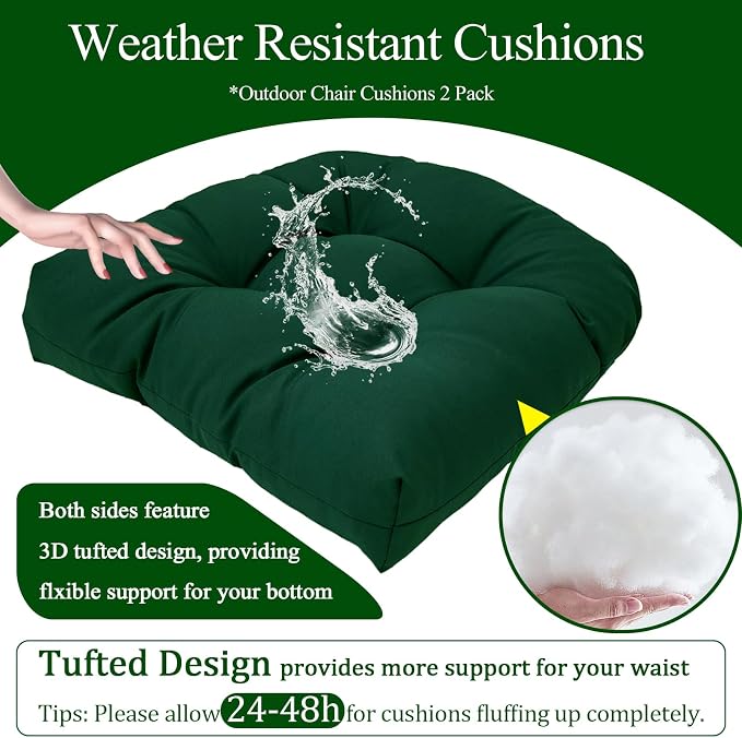 MTMR 2Pcs Outdoor Chair Cushions, Patio Furniture Seat Pads, Waterproof | 2Pcs , waterproof cover, PP cotton, u-shaped, no-fading, thick patio seat pads for outdoor wicker furniture in yard, 19x19x4 - Image 4