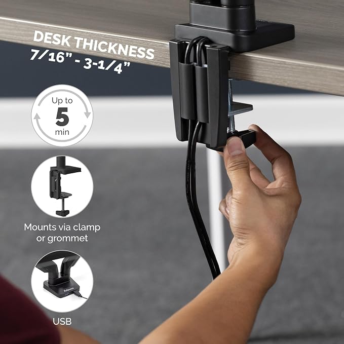 Fellowes Platinum Series Dual Monitor Arm for 40-Inch Monitors, Full Motion, 360° Rotation, VESA Mount with Grommet or Clamp, USB Ports, Ergonomic, Black, 8042501 - Image 5
