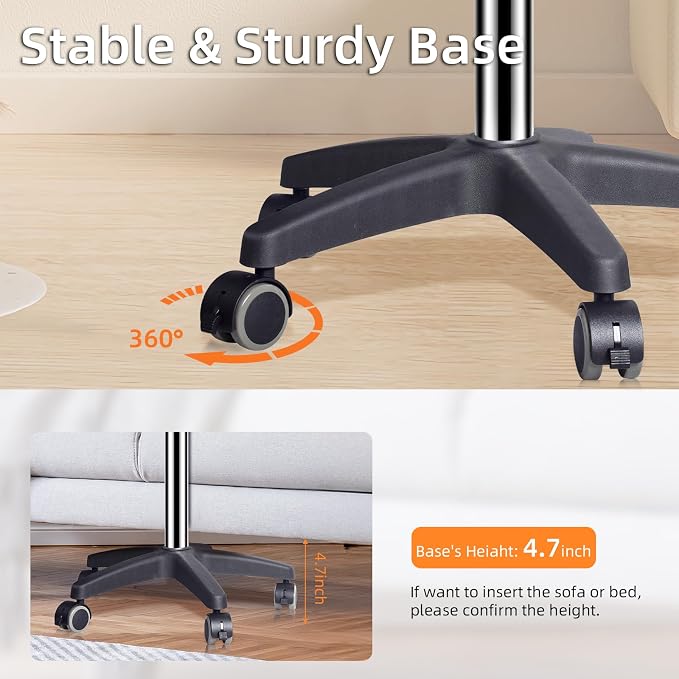wishacc Rolling Desk Adjustable Height, Mobile Standing Desk on Wheels, Small Portable Sit Stand Laptop Cart, Wood Computer Desk with Cup Holder for Home Office (Extra Large) | XL Bamboo Top, Large Compact Surface, Gas Spring Lifting System, 5-Position... - Image 9