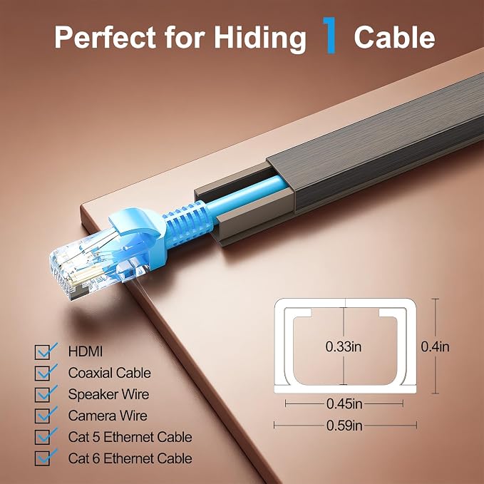Yecaye Cord Hider, 113in One-Cord Cable Raceways, W0.59in H0.4in, Darkwood | TV Cord Covers for Wires on Wall, Easy Install Cable Management Kit for 2 Small Wires - Image 2
