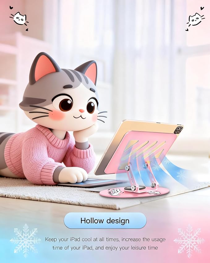 Upgraded 360°Rotating Tablet Stand with Foldable Base - Cute Cat Pattern,Universal for 7-13" Devices (iPad,iPhone,Tablet,Phone) - Ideal for Desk Work,Office,Travel,Home & Painting - Image 3