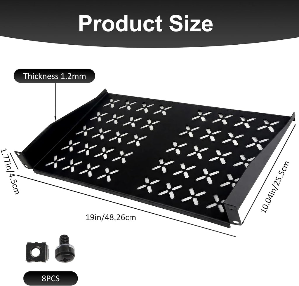 2 Pieces 19" 1u Rack Shelf, 1U Server Rack for Network Equipment Shelf Mounting,10 Inches Depth Rack Mount Vented Cantilever Trays - Image 2